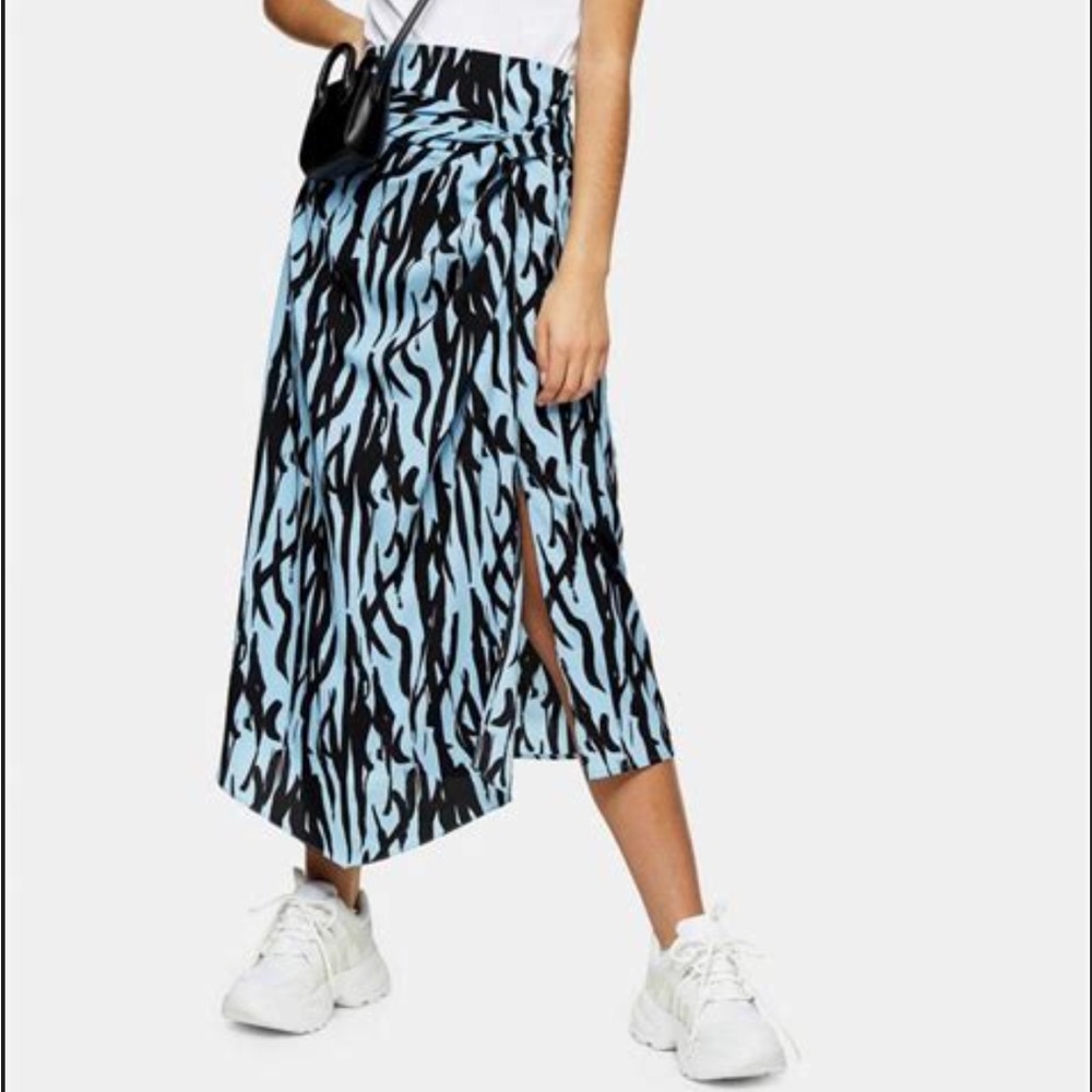 TOPSHOP Blue Zebra Printed Midi Skirt | Size 8